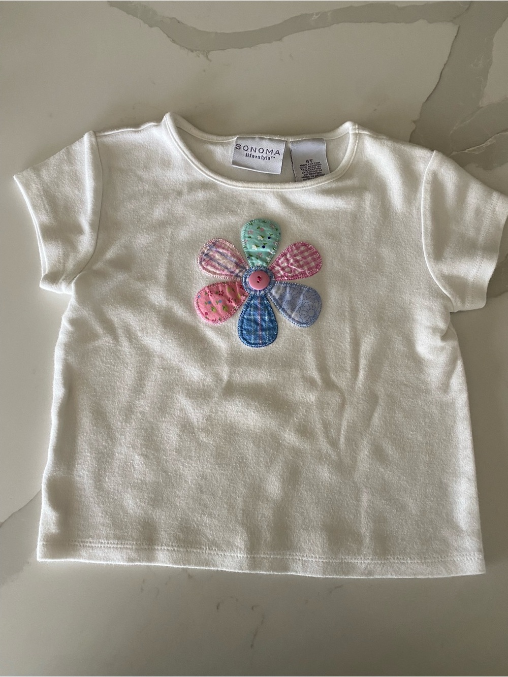 Sonoma Lifestyle Girls y2k White Floral Flower patchwork appliqué  T-Shirt 4T